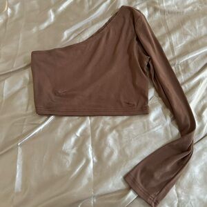 Brown one shoulder sleeve crop top
